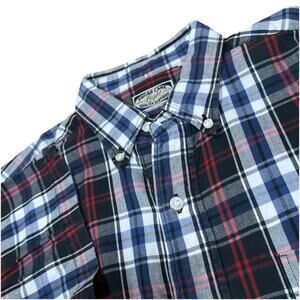 Sugar Cane Light Cotton Check Plaid Short Sleeve Shirt Blue Red Large Japan